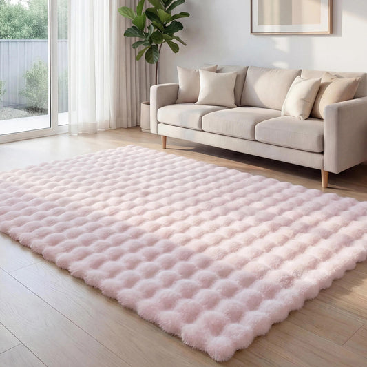 FLIIRITAIA ラグ カーペット ポコポコ ロングパイル もこもこ かわいい 韓国インテリア リビング 子供部屋 ベッドルーム フローリング対応 裏面スエード調 滑り止めシリコンドット 厚手 マット